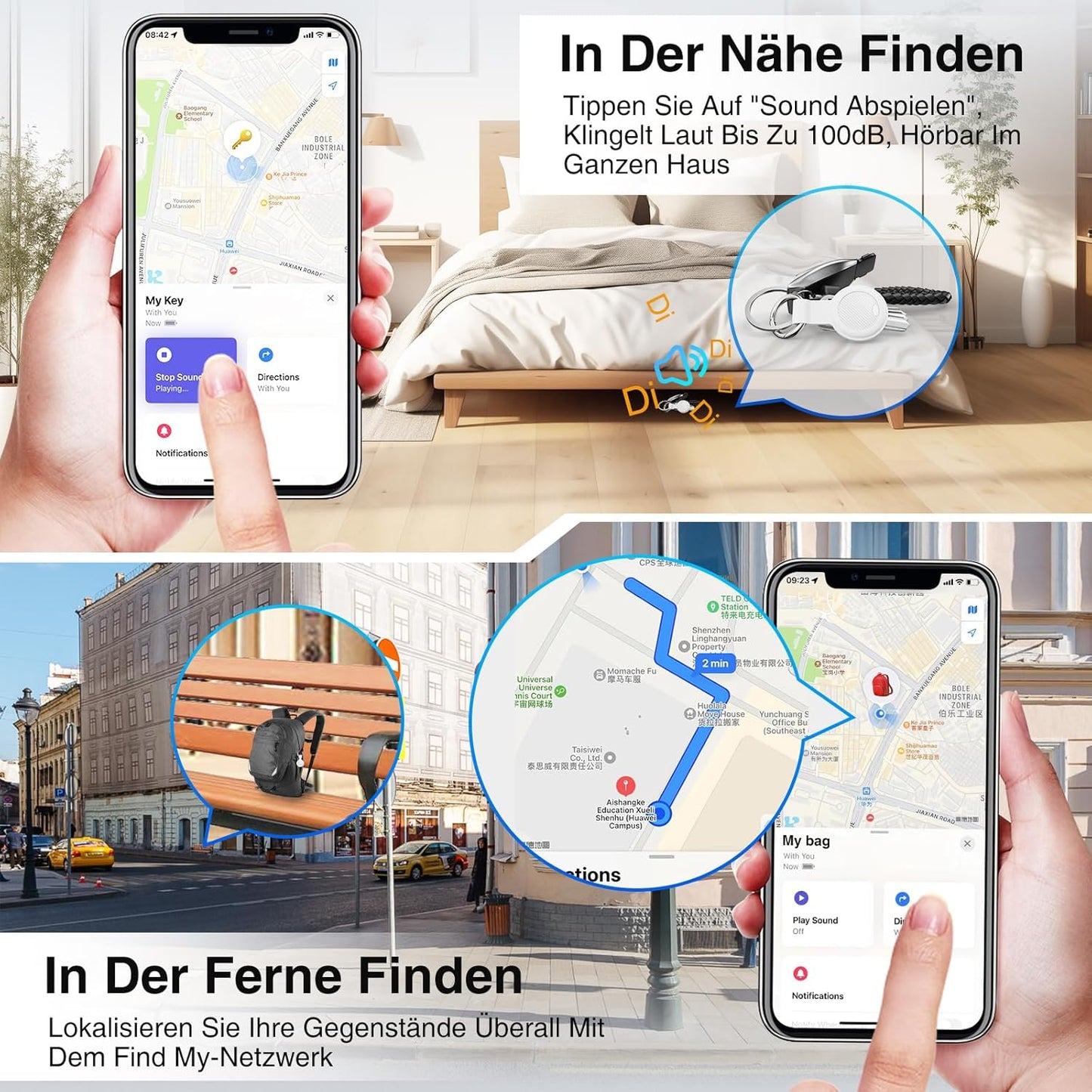 Air Tracker Tag 4er Pack - Smart GPS Tag Kompatibel mit Apple Wo ist? (iOS NUR) mit Schutzhülle,Wasserdichter Gegenstandssucher, Bluetooth-Schlüsselfinder für Geldbörse,Gepäck,Austauschbare Batterie